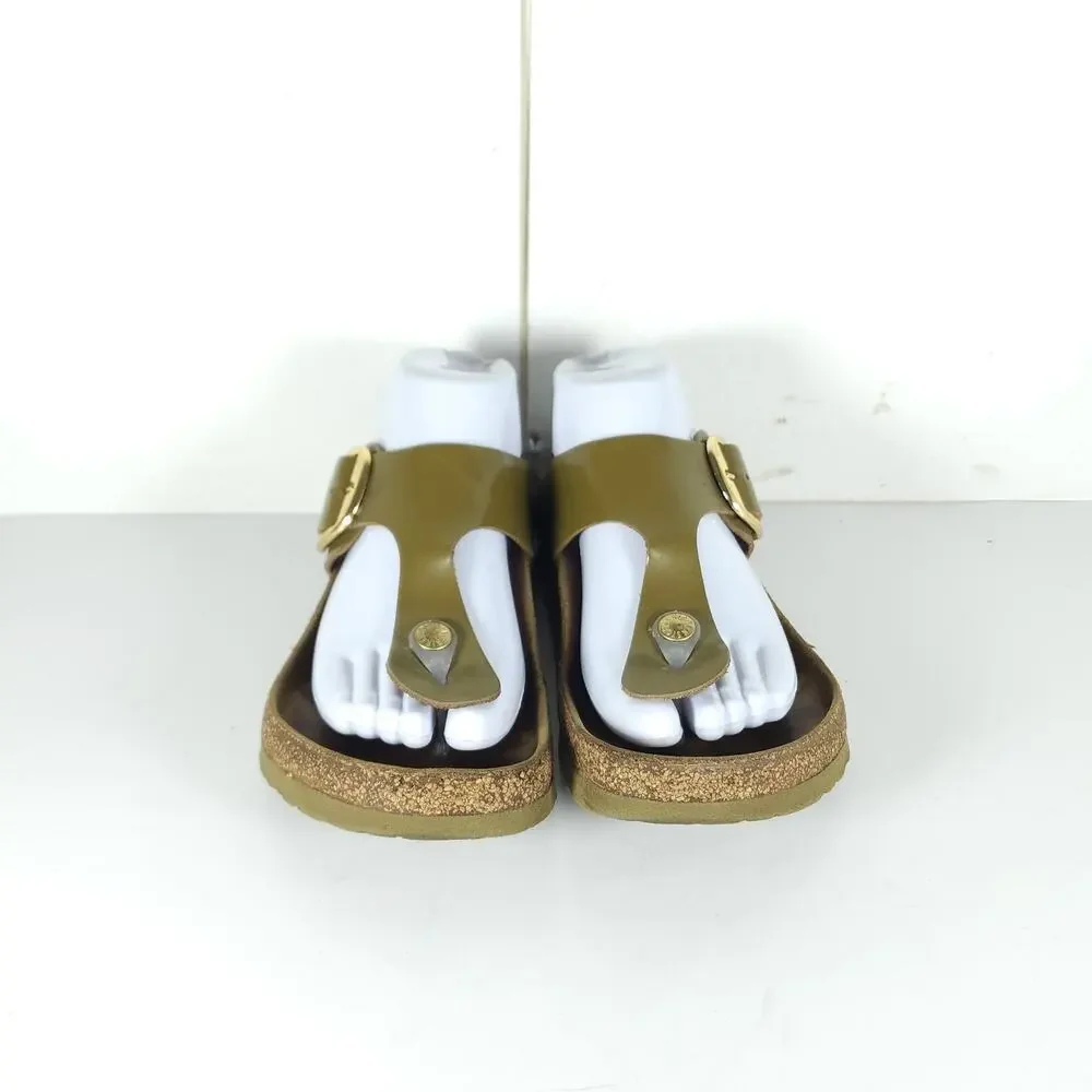 Birkenstock Women's Gizeh Big Buckle EU39 US8 Patent Leather Green Thong Sandal